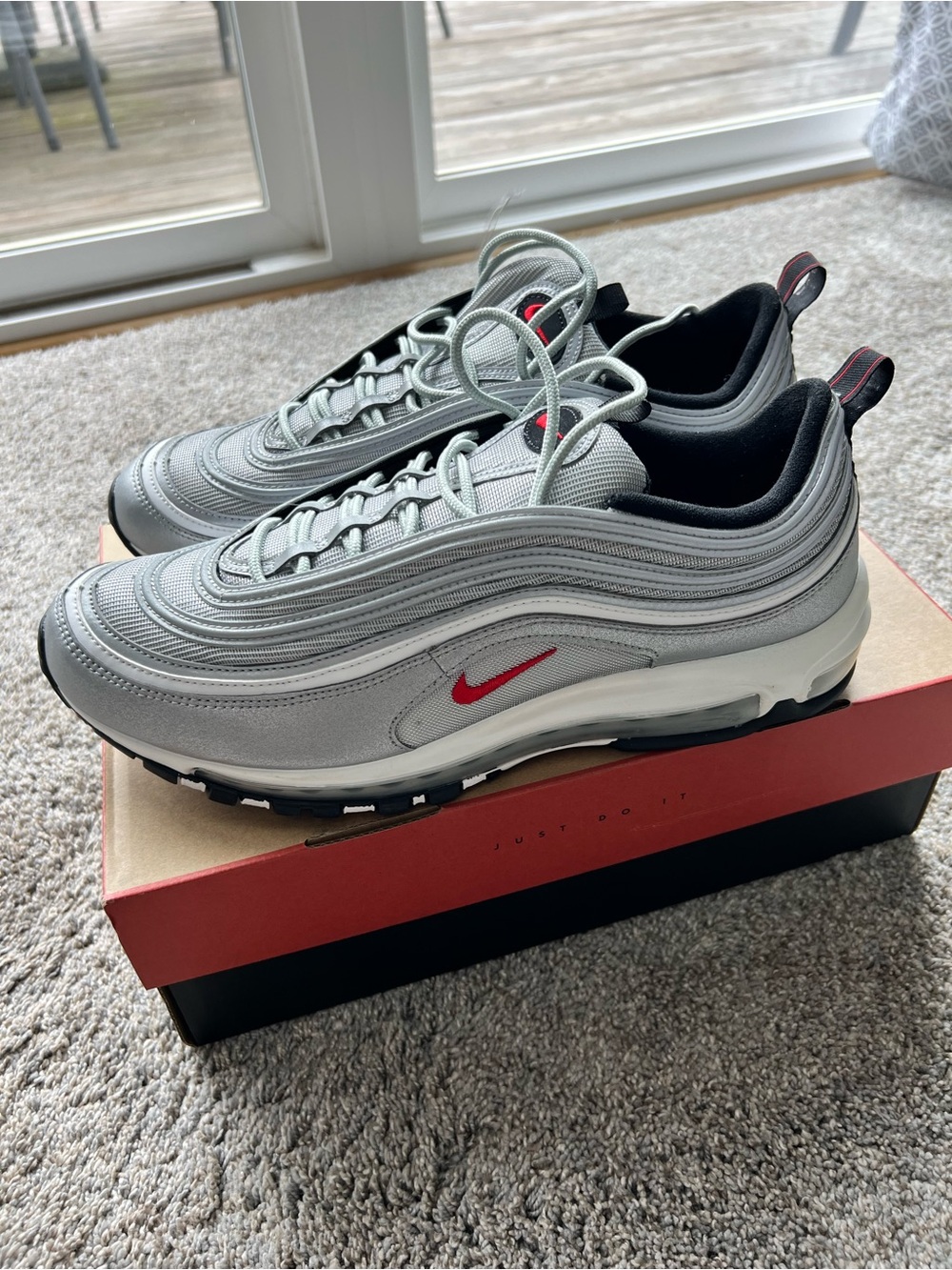 NWB Nike Silver and Red Air Max 97 OG Sneakers. Size 13